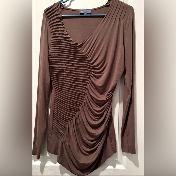VIVIENNE Vivienne Tan Long Sleeve Draping Pleated Jersey Top - Picture 1 of 5